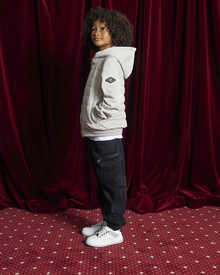 Boys Beige Hooded Hybrid Jacket
