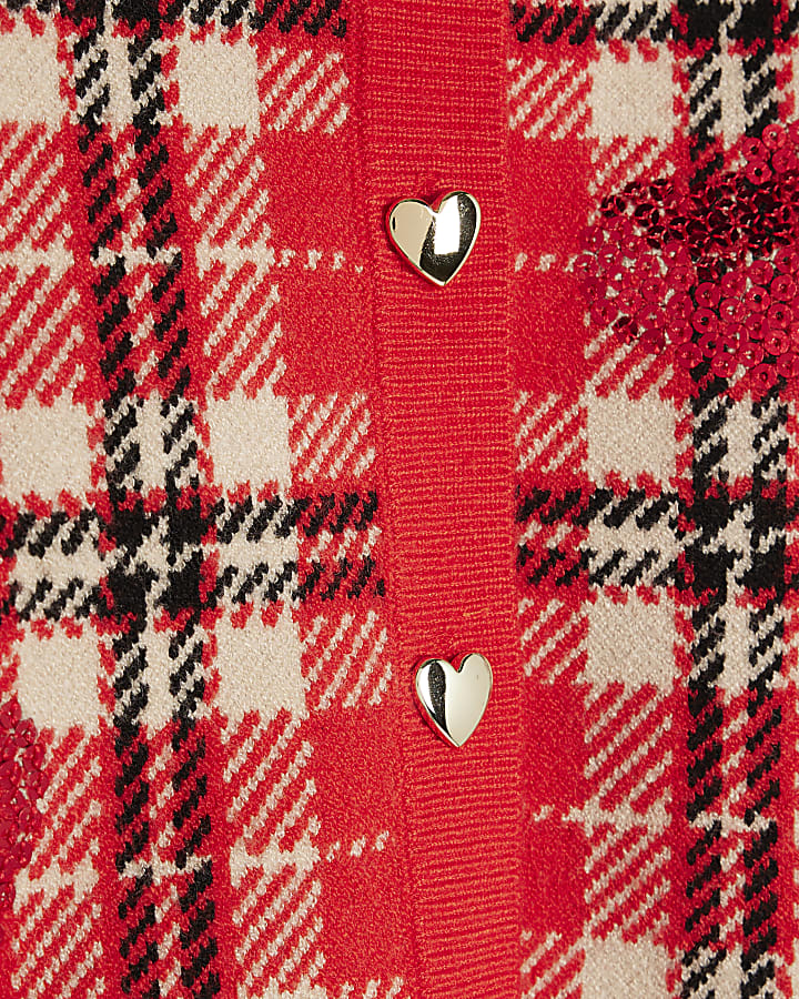 Mini Girls Red Tartan Sequin Skirt Set