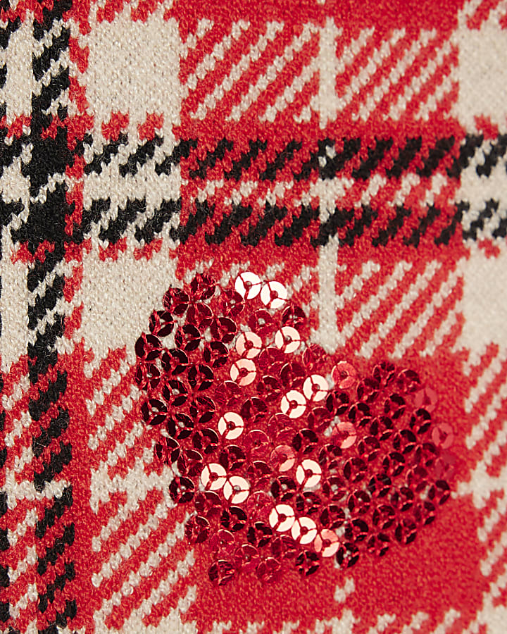 Mini Girls Red Tartan Sequin Skirt Set