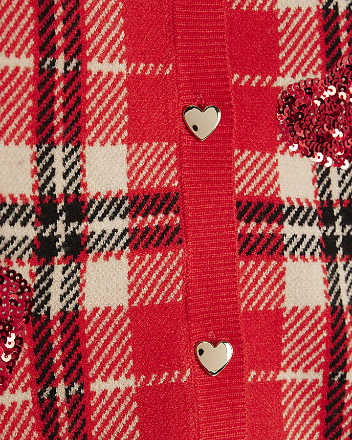 Girls Red Tartan Sequin Skirt Set