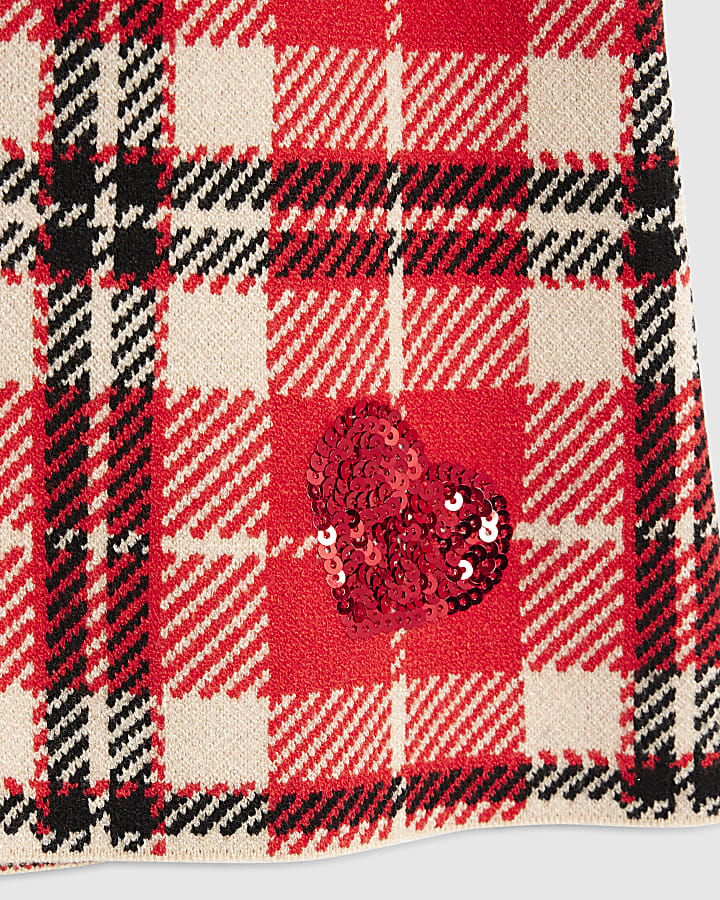 Girls Red Tartan Sequin Skirt Set