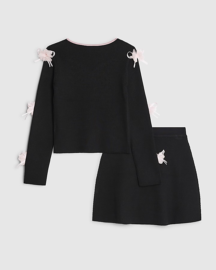 Girls Black 3D Flower Top Set