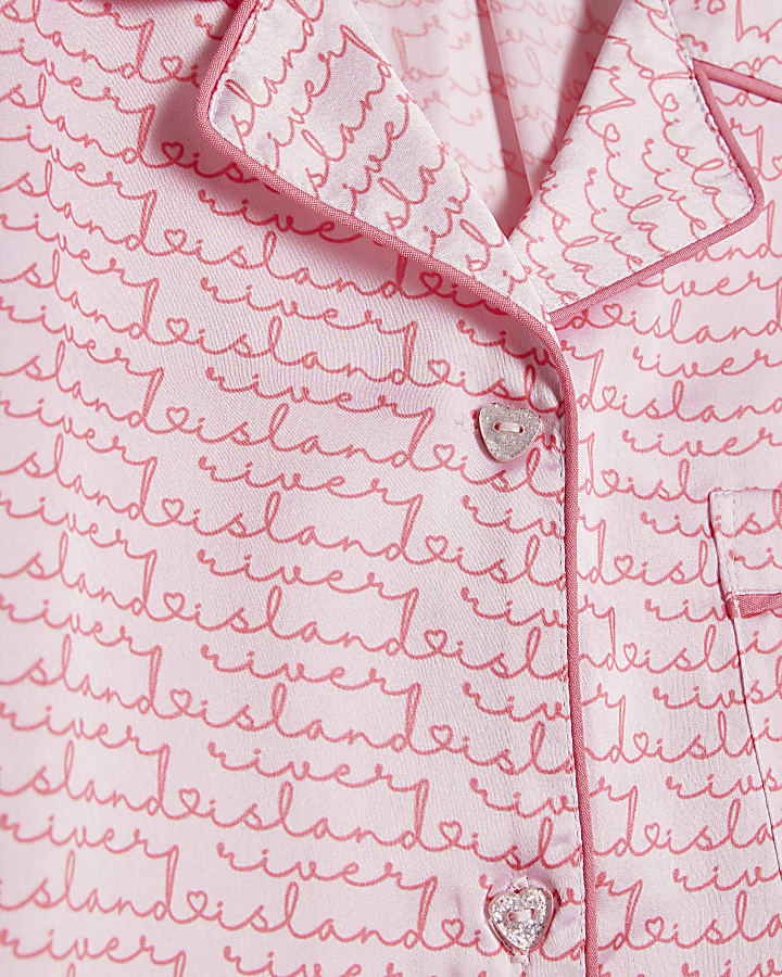 Girls Pink RI Script Monogram Pyjamas Set