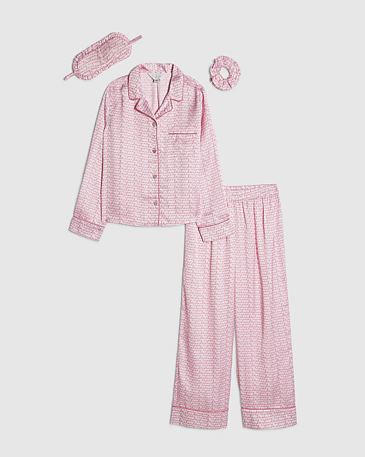 Girls Pink RI Script Monogram Pyjamas Set