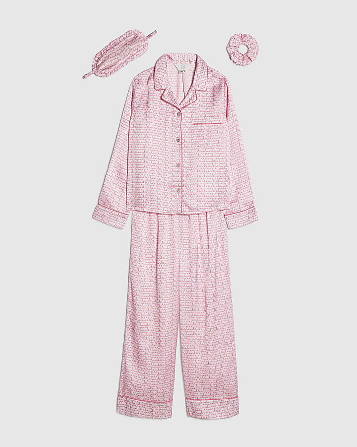Girls Pink RI Script Monogram Pyjamas Set