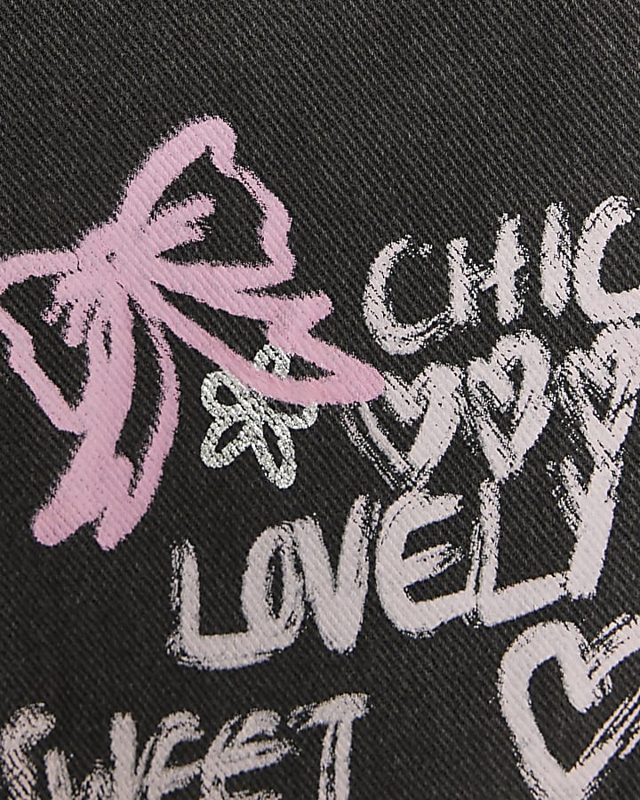 Mini Girls Black Love Graffiti Straight Jeans