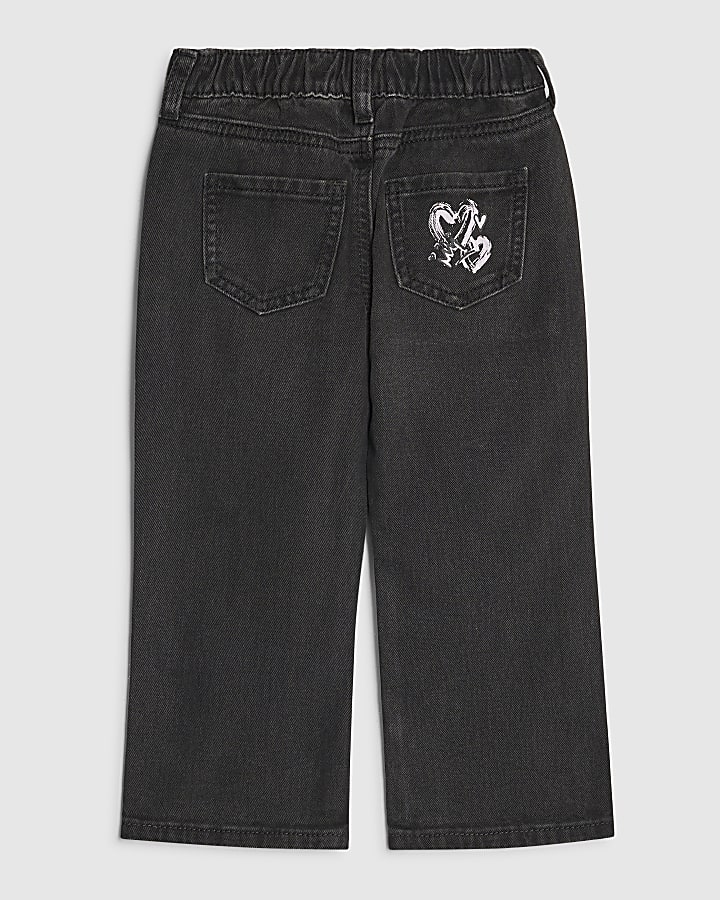 Mini Girls Black Love Graffiti Straight Jeans