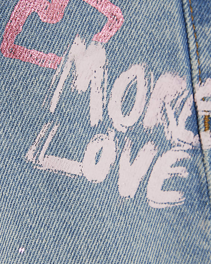 Mini Girls Blue Love Graffiti Straight Jeans