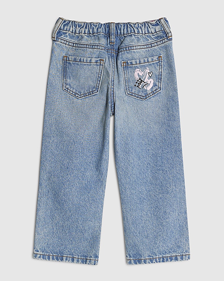 Mini Girls Blue Love Graffiti Straight Jeans