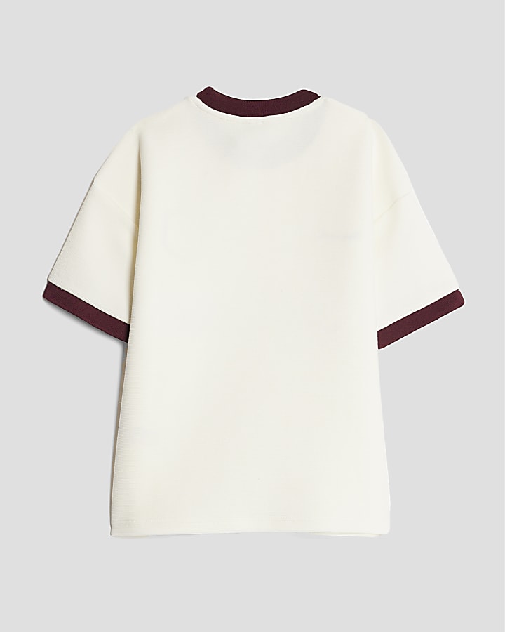 Boys Ecru Football Ribbed T-Shirt