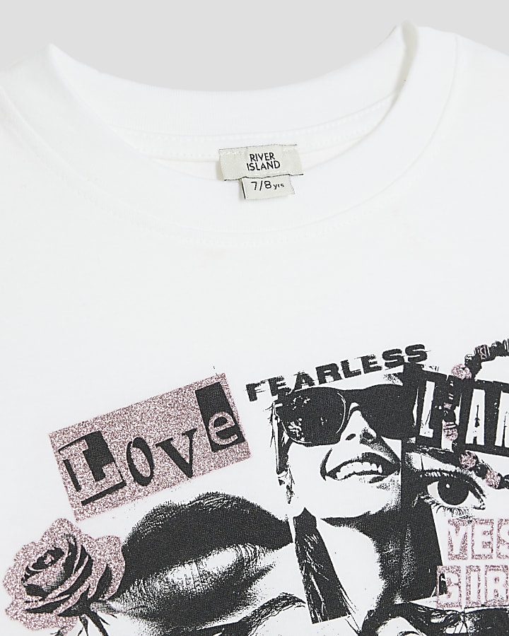 Girls White Photographic Cropped T-Shirt