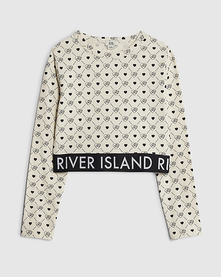 Girls Cream RI Monogram Top