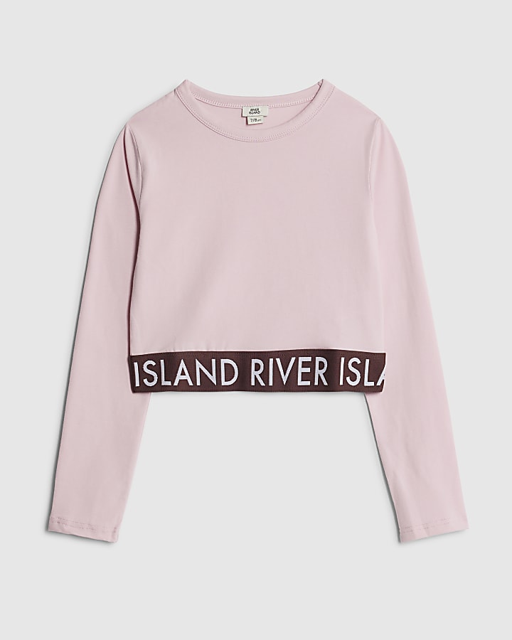 Girls Pink RI Waistband Crop Top