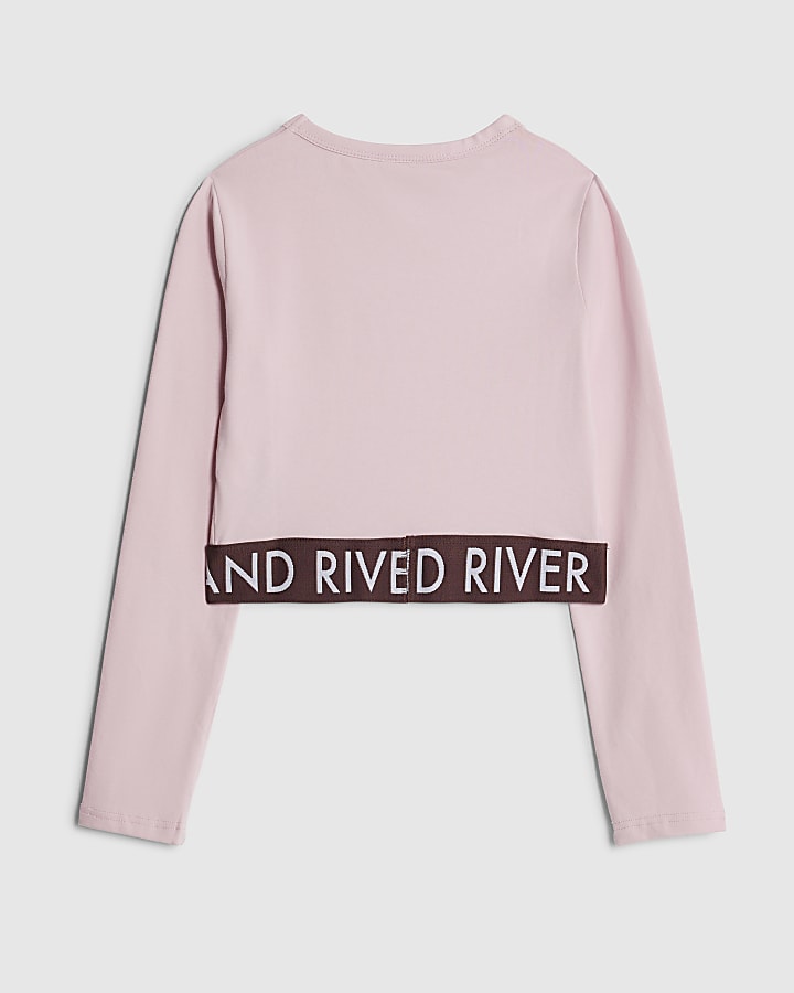 Girls Pink RI Waistband Crop Top