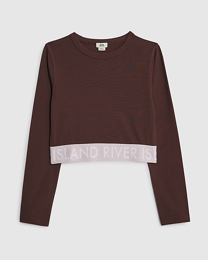 Girls Brown RI Waistband Crop Top