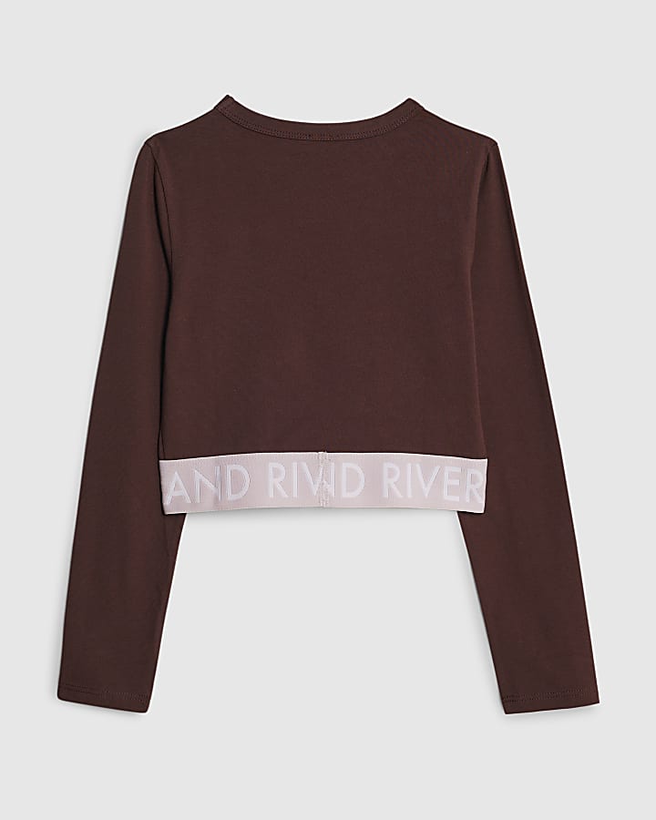 Girls Brown RI Waistband Crop Top