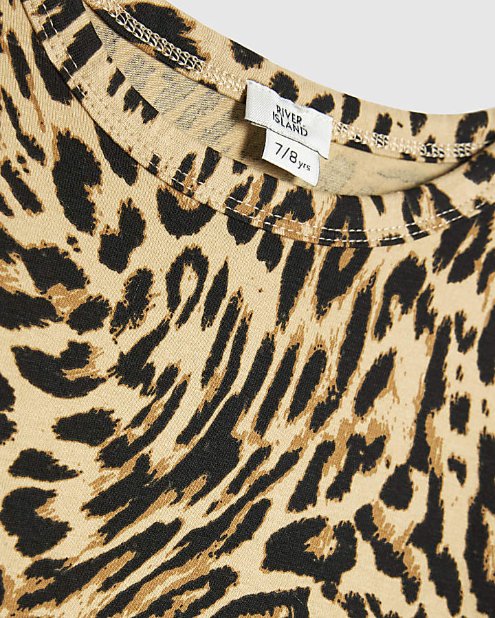 Girls Brown Leopard Print Long Sleeve Top