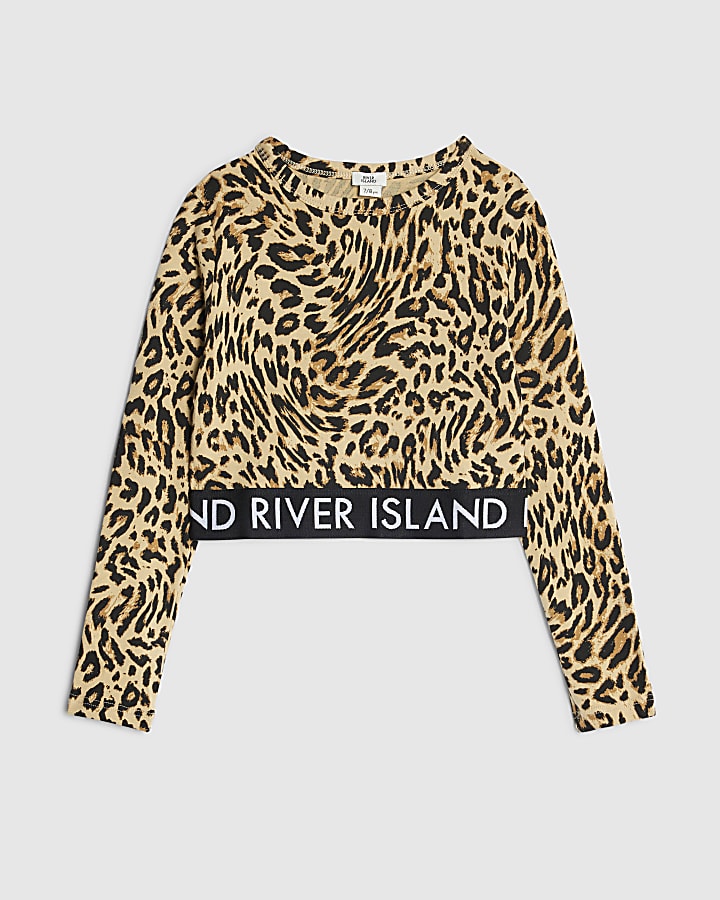 Girls Brown Leopard Print Long Sleeve Top