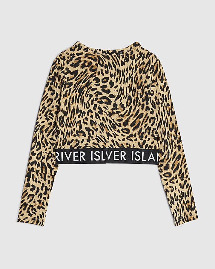 Girls Brown Leopard Print Long Sleeve Top