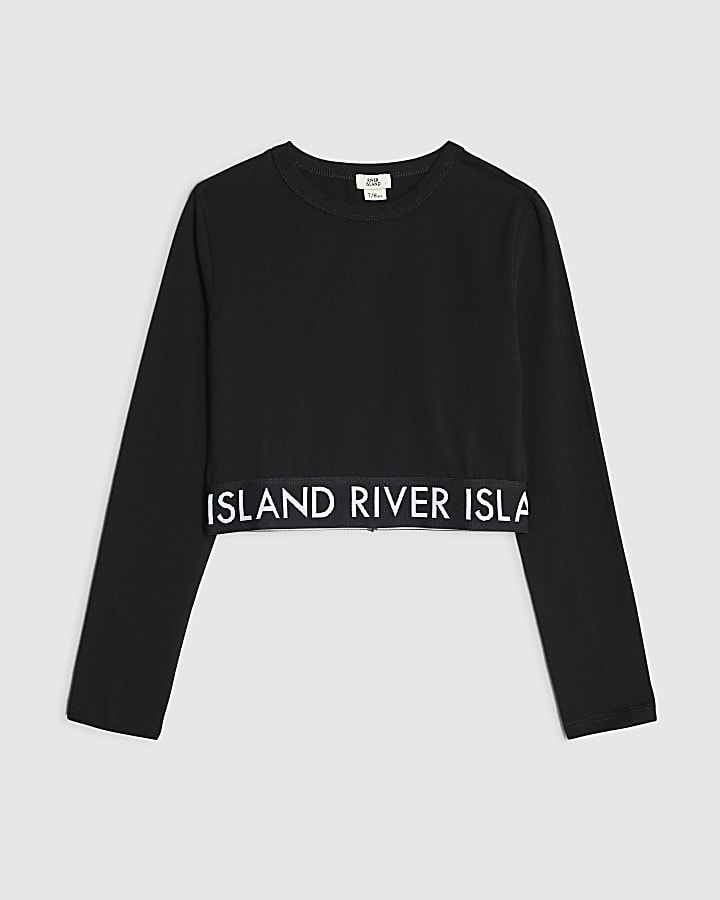 Girls Black Glitter Waistband Top