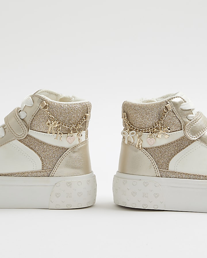 Girls White Glitter Chain High Top Trainers