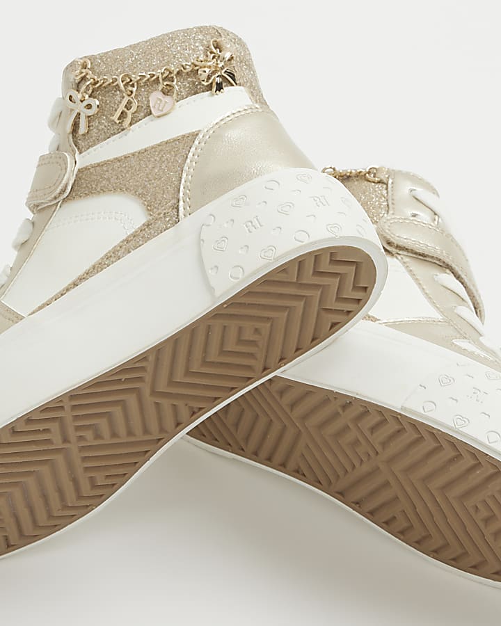 Girls White Glitter Chain High Top Trainers