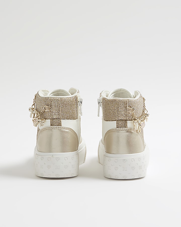 Girls White Glitter Chain High Top Trainers