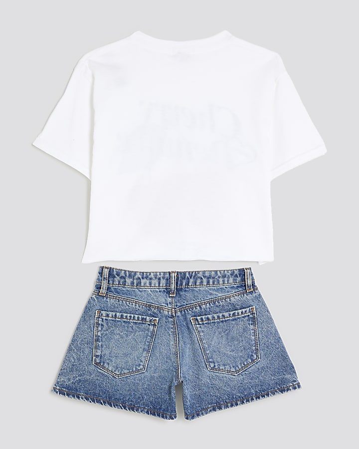 Girls White Cherry T-Shirt and Shorts Set