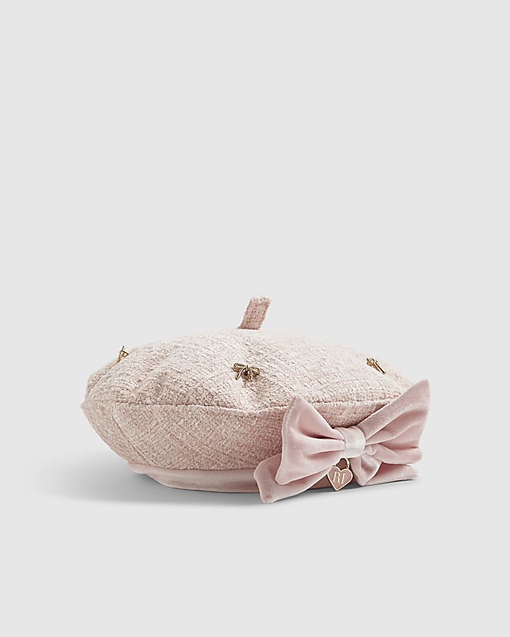 Mini Girls Pink Bow Boucle Beret