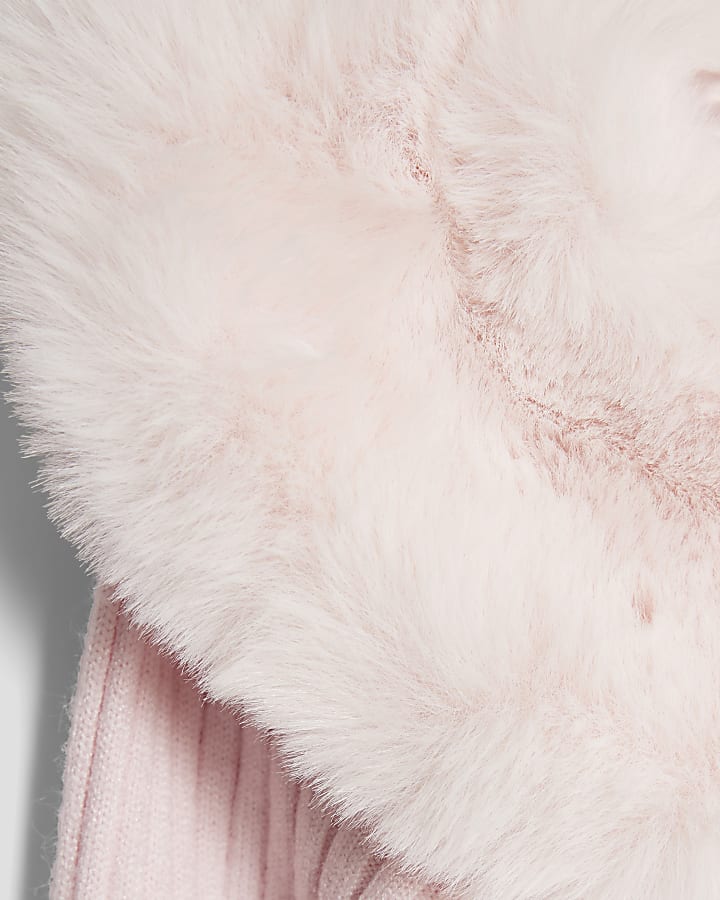 Mini Girls Pink Faux Fur Collar Cardigan Set