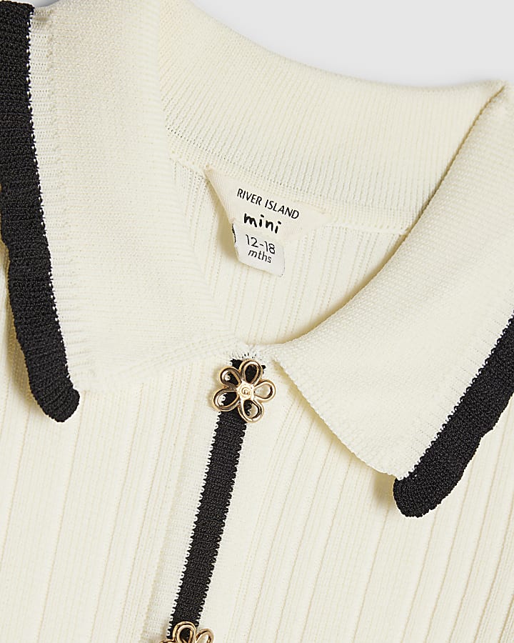 Mini Girls Cream Collared Tipped Skater Dress