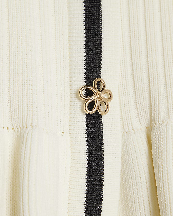 Mini Girls Cream Collared Tipped Skater Dress