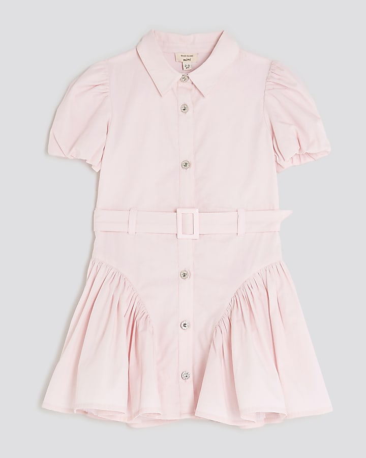 Mini Girls Pink Button Down Shirt Dress