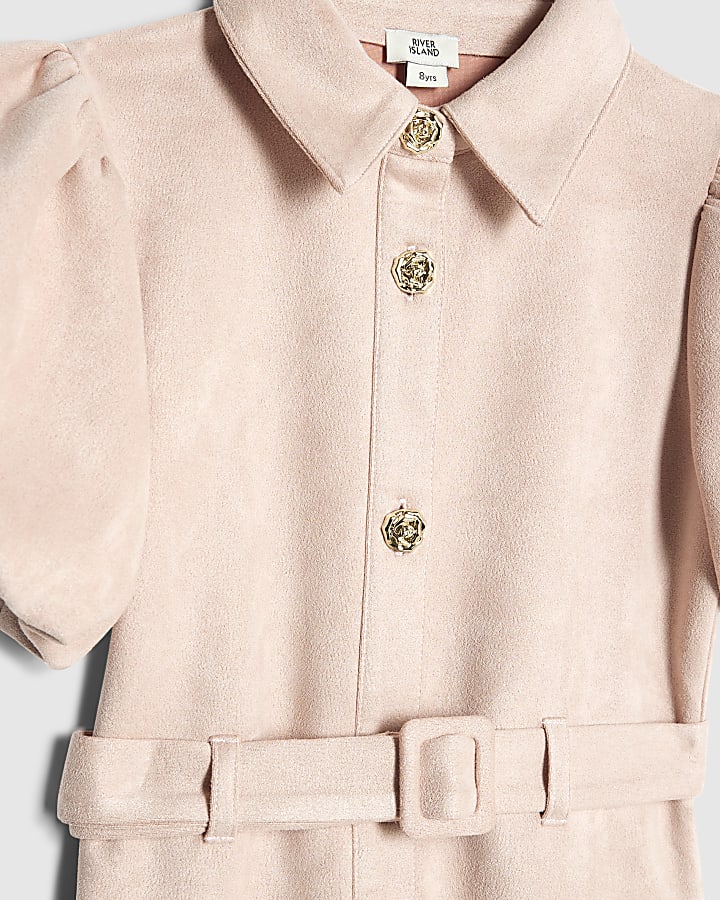 Girls Pink Faux Suede Shirt Dress