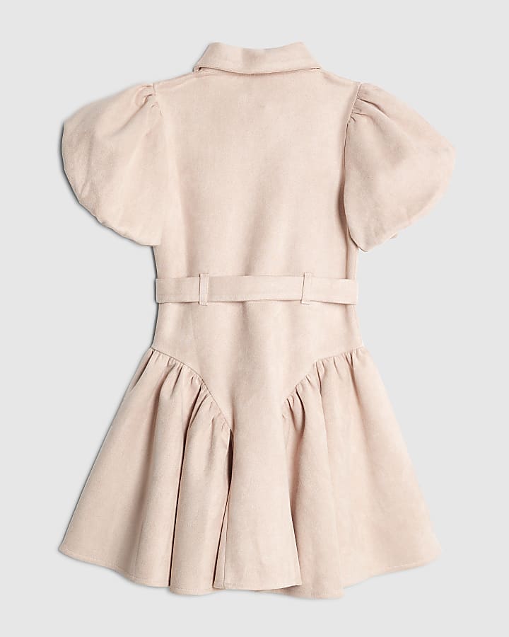 Girls Pink Faux Suede Shirt Dress