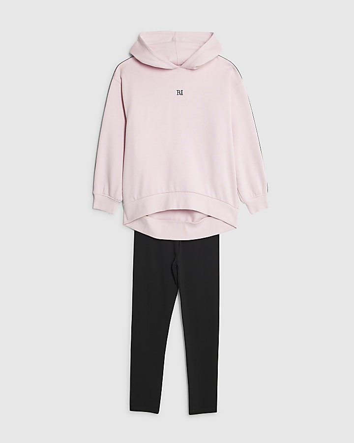 Girls Pink Hooded Sweatshirt Set