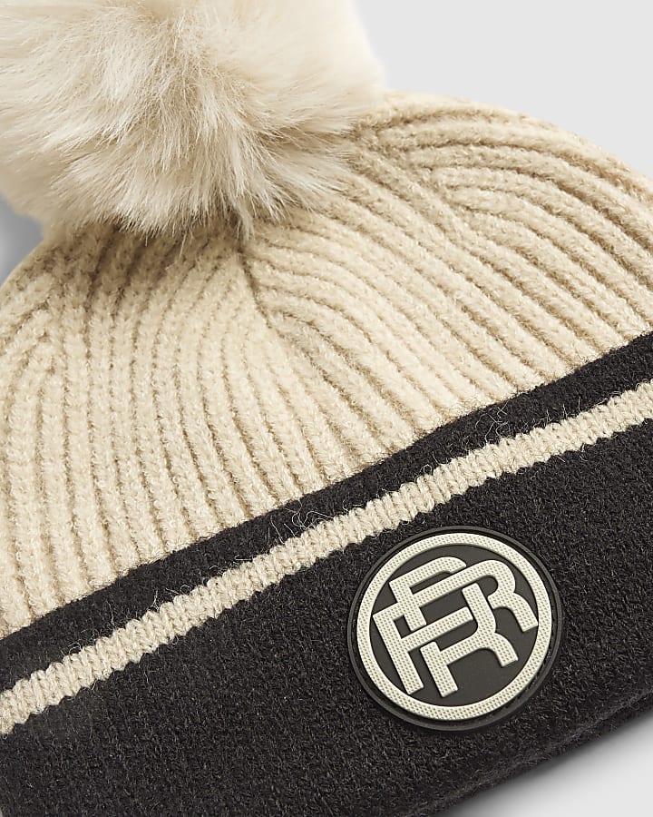Mini Boys Stone Colour Blocked Beanie Hat
