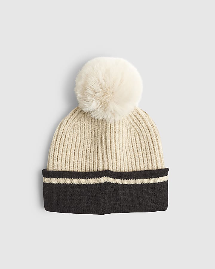 Mini Boys Stone Colour Blocked Beanie Hat