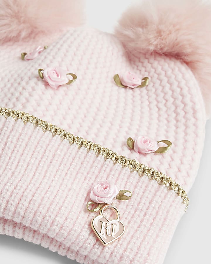 Mini Girls Pink Rosebud Beanie Hat