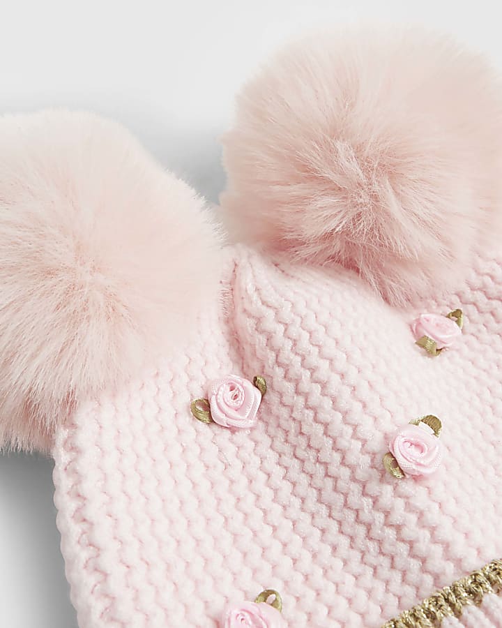 Mini Girls Pink Rosebud Beanie Hat