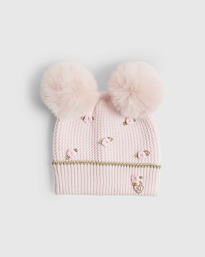 Mini Girls Pink Rosebud Beanie Hat
