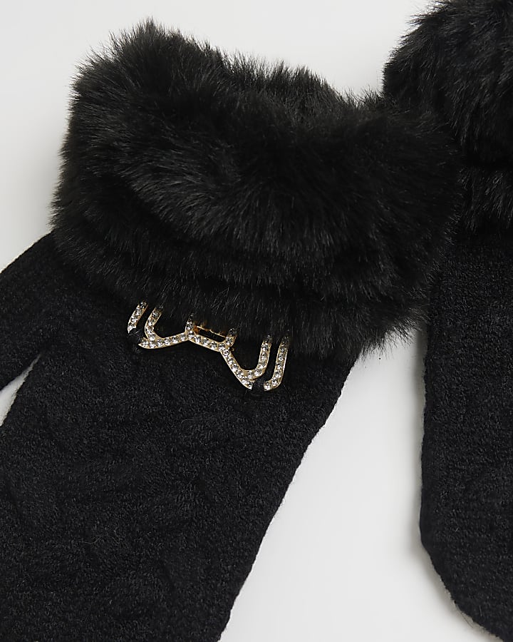 Mini Girls Black Beanie and Mittens Set