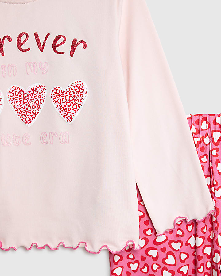 Mini Girls Pink Heart Leopard Pyjamas Set