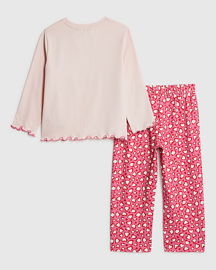Mini Girls Pink Heart Leopard Pyjamas Set