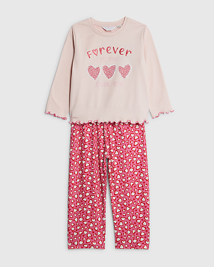 Mini Girls Pink Heart Leopard Pyjamas Set