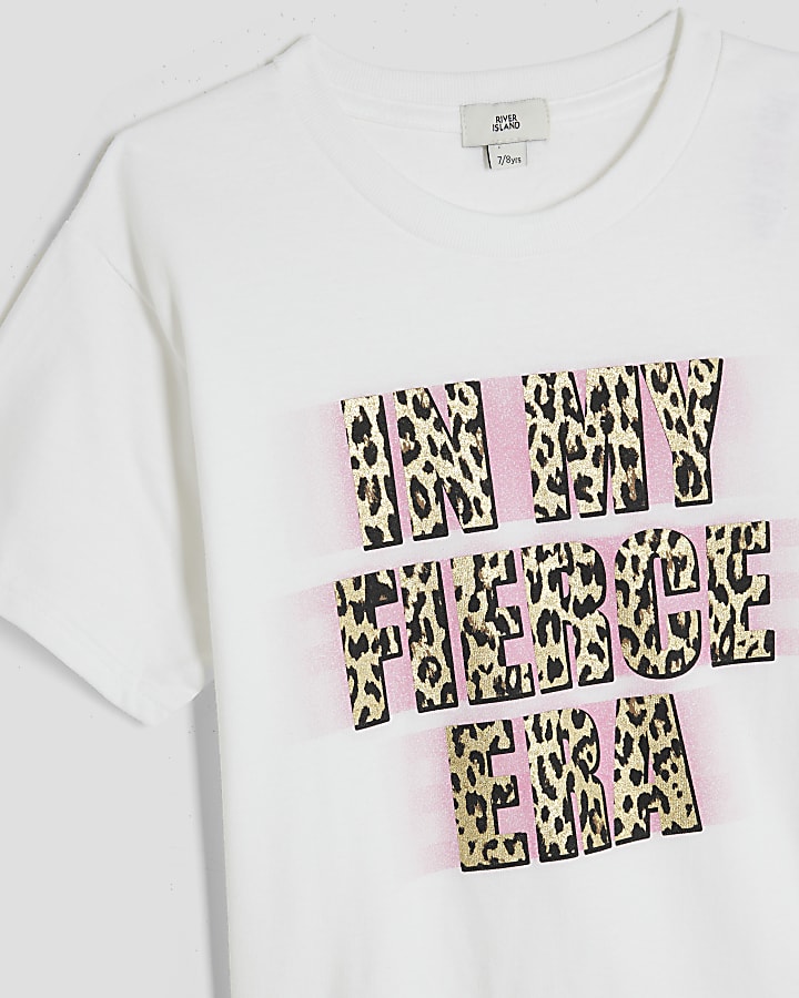 Girls White In My Fierce Era Slogan T-shirt