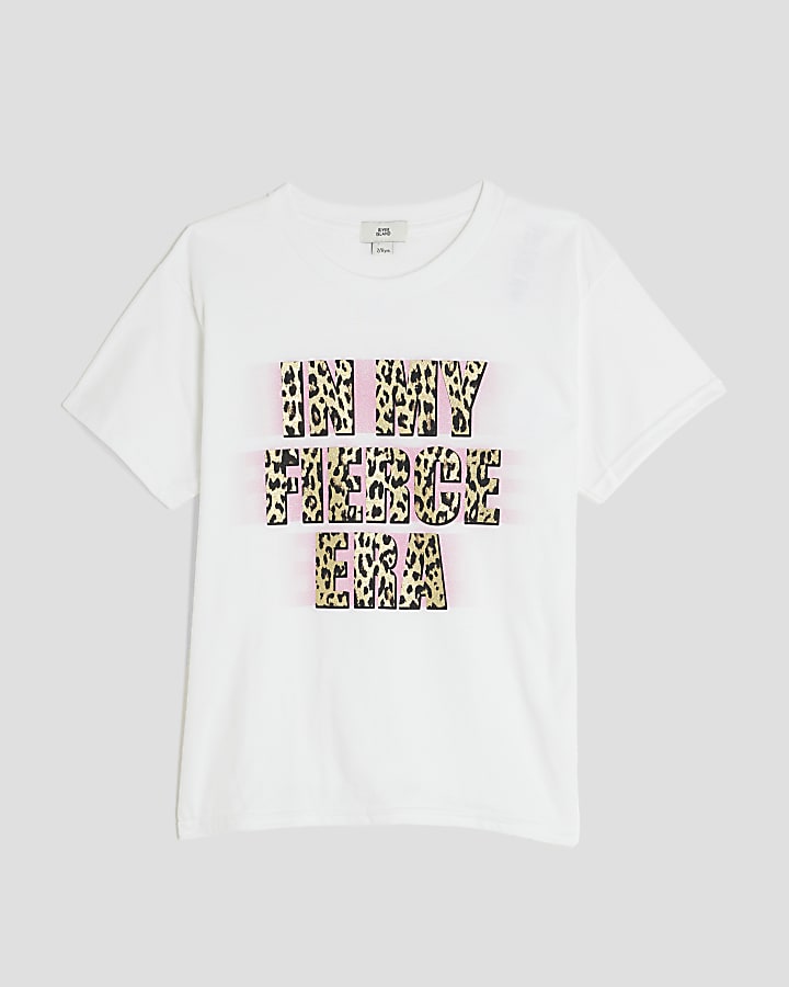 Girls White In My Fierce Era Slogan T-shirt