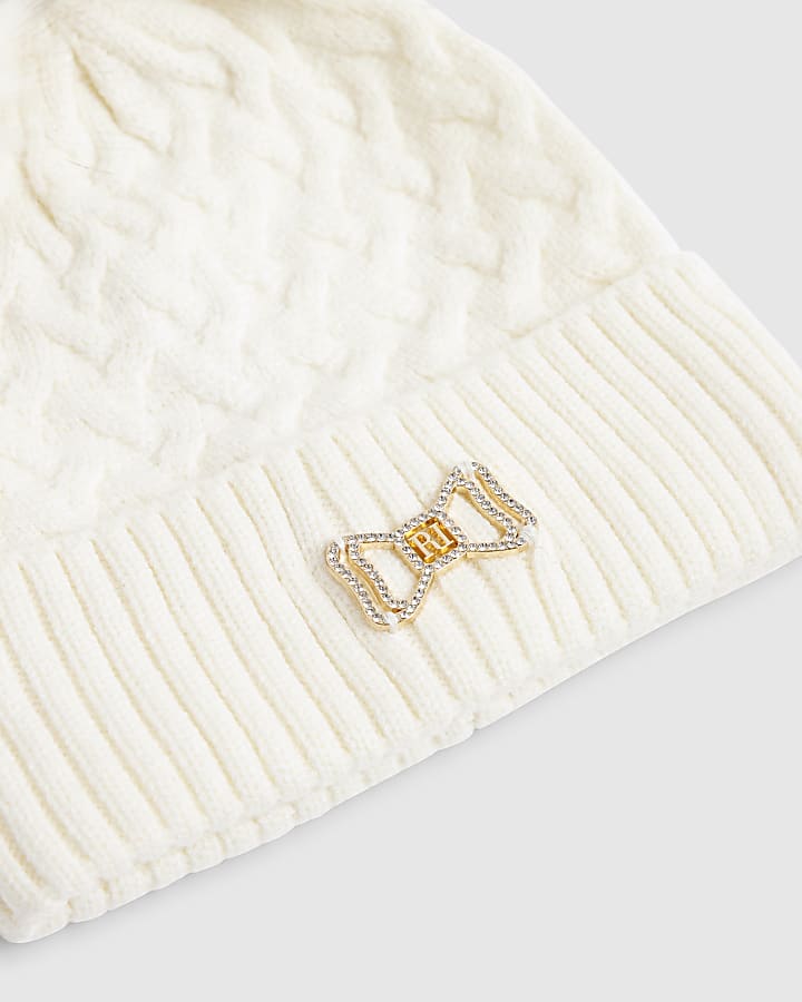 Girls Cream Beanie Hat Bundle Of 3