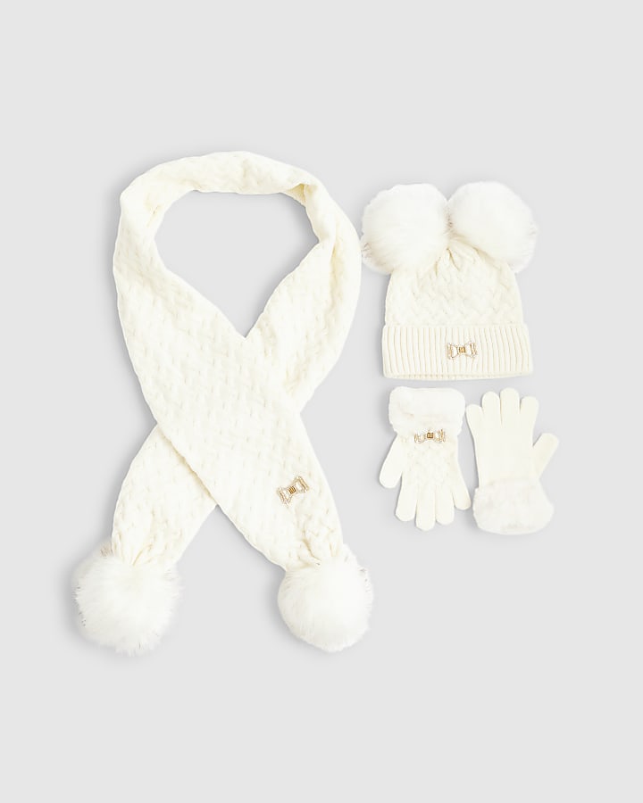 Girls Cream Beanie Hat Bundle Of 3