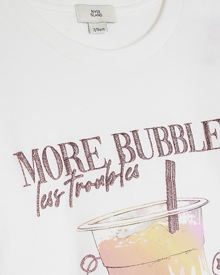 Girls White Rainbow More Bubbles T-Shirt